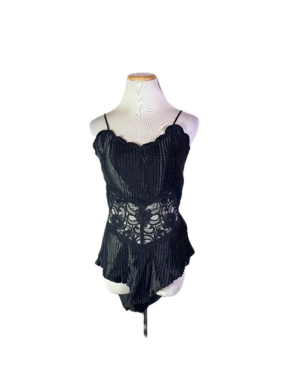 Vintage 90s Delicates Size M Lingerie Bodysuit Spaghetti Straps Black